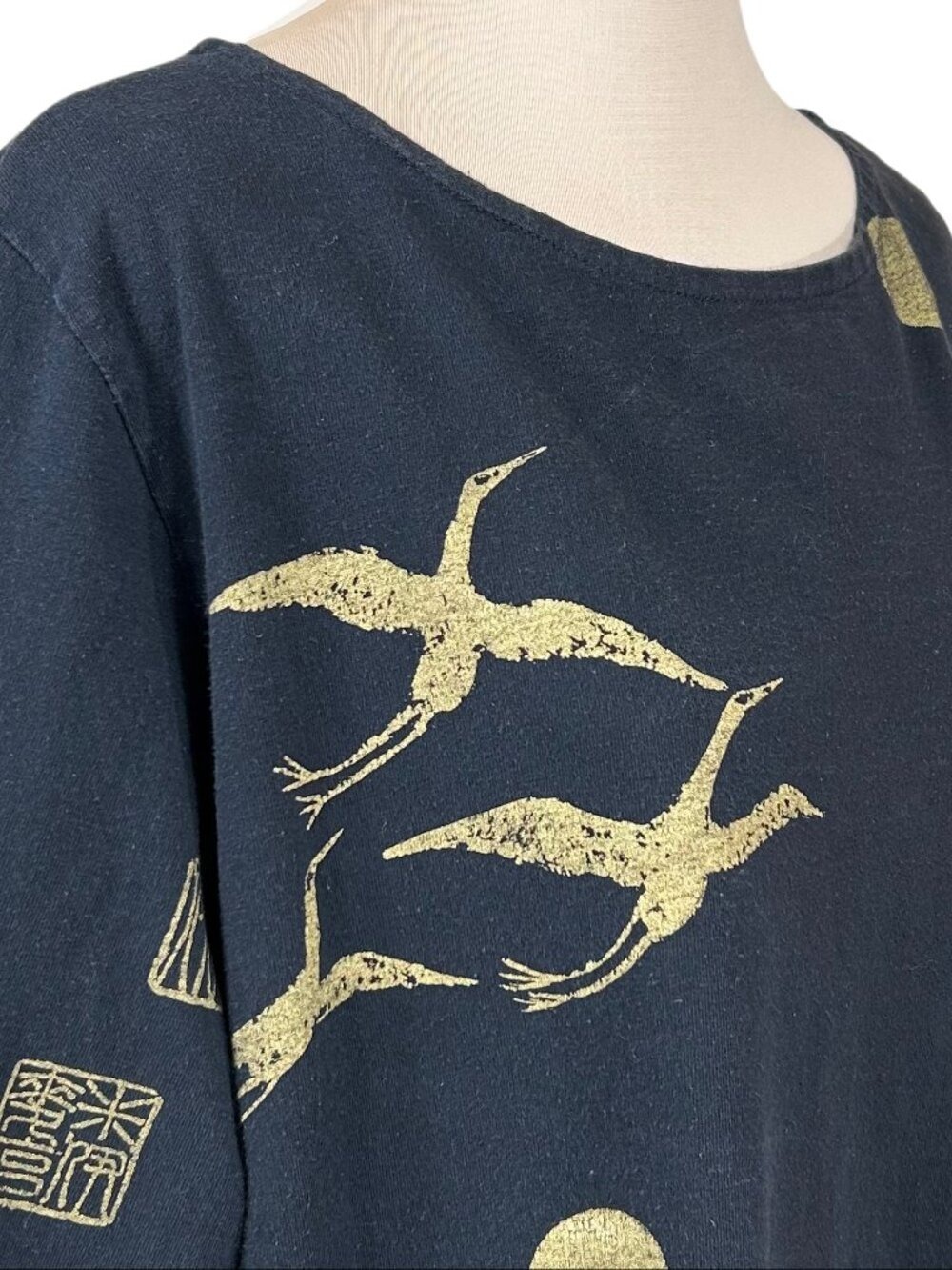 M. MAC Vintage Black Gold Japanese Crane Print Tunic Size 3X - Picture 5 of 6